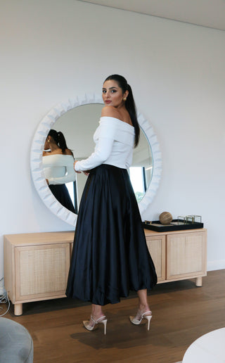 Aliyah Off shoulder Cream Ribbed-Knit Top