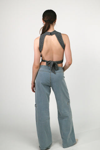 Chicago Metallic Slinky Open Back Top (Metallic Grey)