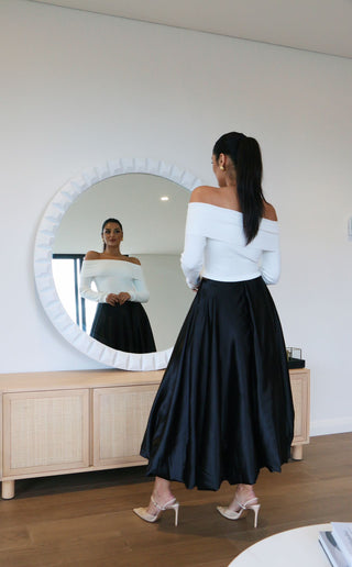Hailey Bubble Satin Skirt (Black)