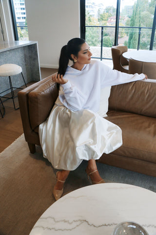 Hailey Bubble Satin Skirt (White)
