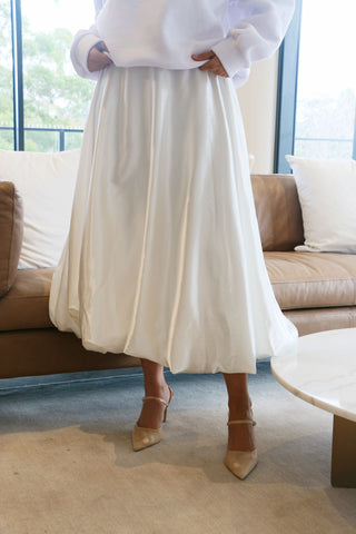 Hailey Bubble Satin Skirt (White)