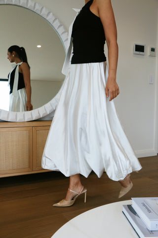 Hailey Bubble Satin Skirt (White)
