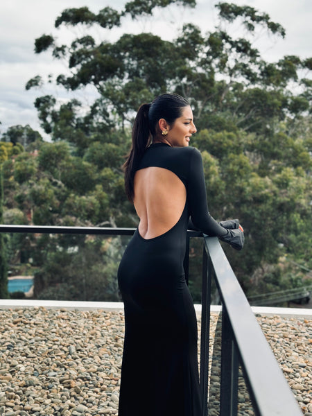 Skyler Mock Neck Backless Maxi Dress – THE STYLISHE