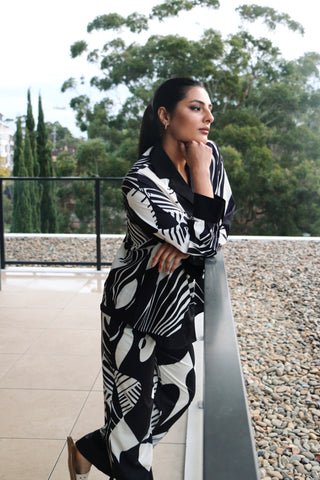 Tarsha Black Abstract Wide Leg Pants