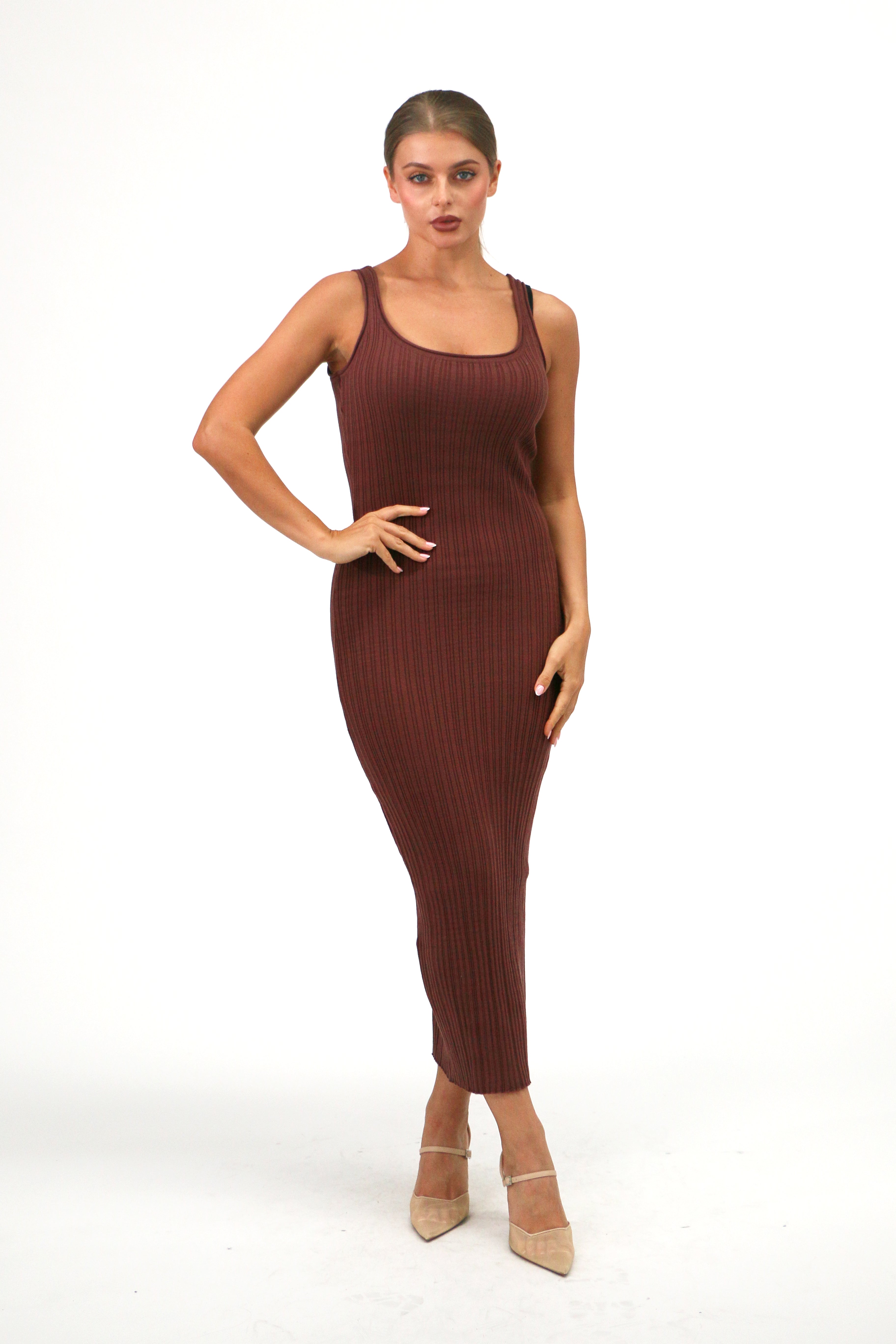 Morgan Knit Maxi Dress (Brown) THE STYLISHE Morgan Knit Maxi Dress (Brown) THE STYLISHE